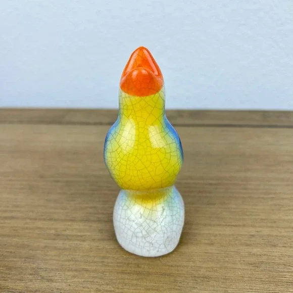 Vintage Ceramic Pie Bird Vent Blue Yellow Orange Glaze Crazed Baking Steam Vent - Picture 4 of 8